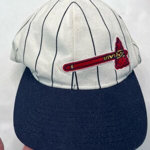 Vintage 90s Atlanta Braves Starter Baseball Hat Cap MLB White Black Striped